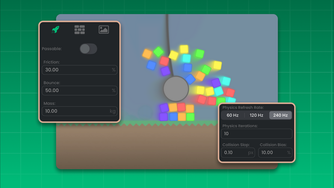Official hyperPad physics scene with collision and debug geometry