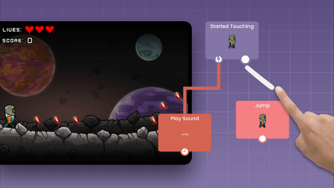 Visual coding nodes connected in the hyperPad Behavior editor